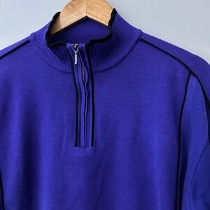 St Croix Mens XXL Purple 1/4 Zip Knit Sweater USA Made Cotton Blend Pullover VTG